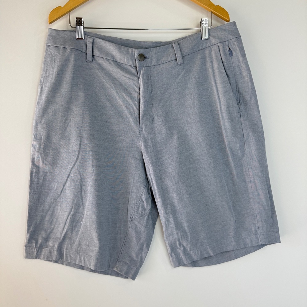Lululemon Commission Shorts Mens 36 Blue Oxford Textured Stretch Tech Chino